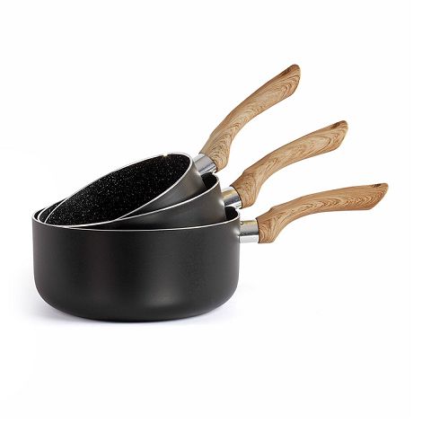  Set de 3 casseroles aspect pierre & bois