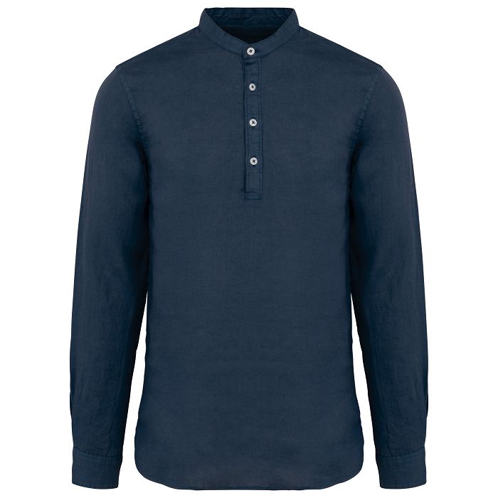  Chemise écoresponsable à col Mao délavée  en lin délavé homme