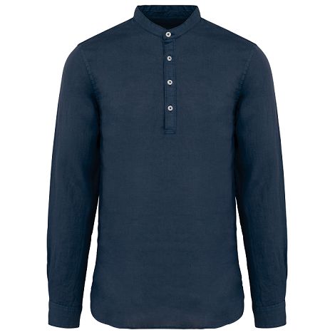  Chemise écoresponsable à col Mao délavée  en lin délavé homme