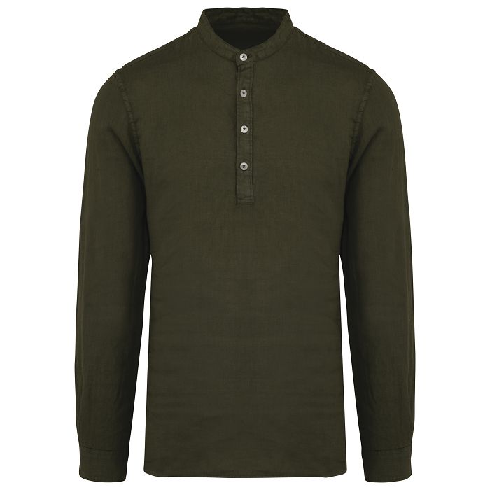  Chemise écoresponsable à col Mao délavée  en lin délavé homme