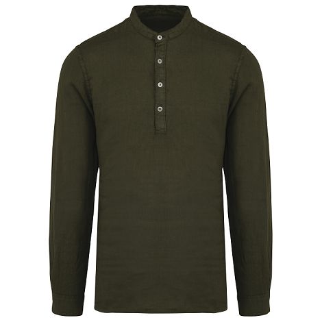  Chemise écoresponsable à col Mao délavée  en lin délavé homme