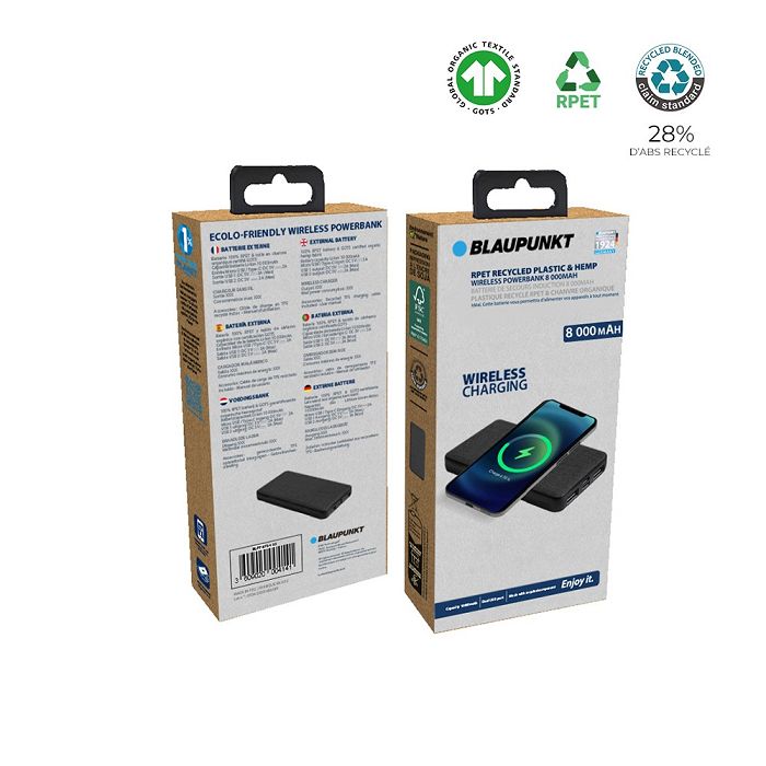  Batterie de secours induction RPET et Chanvre 8 000mAh - BLAUPUNK