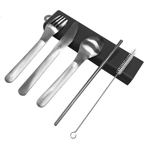  Set de couverts 5pcs acier inoxydable avec étui - Environnement &