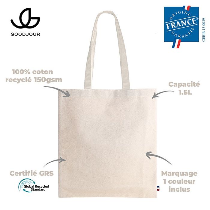  Totebag coton recyclé 150g certifié Origine France Garantie - Goo