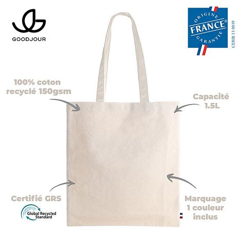  Totebag coton recyclé 150g certifié Origine France Garantie - Goo