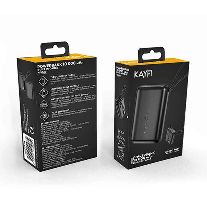  Batterie 10 000 mAh avec câbles intégrés  - KAYFI