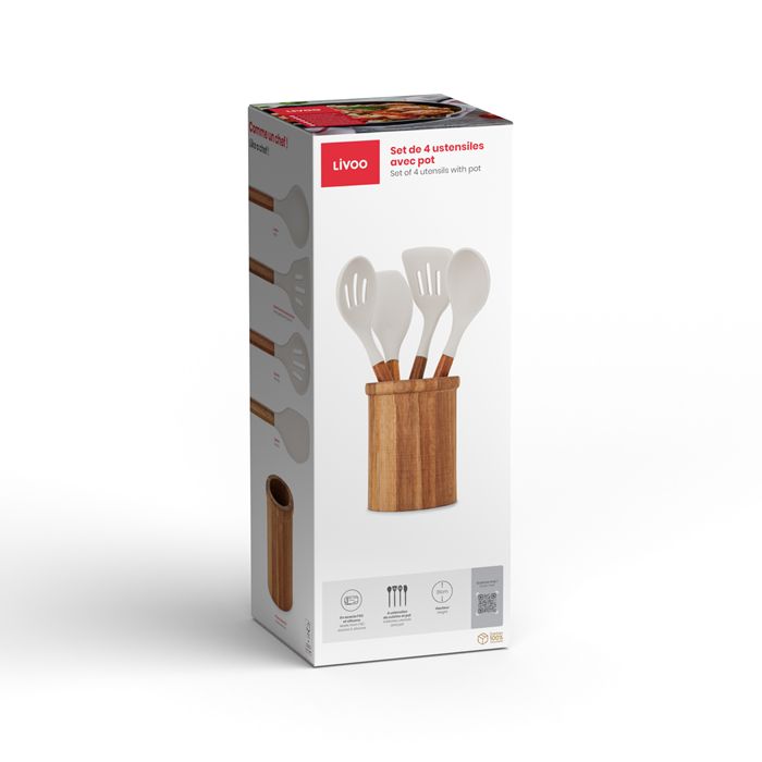  Set de 4 ustensiles avec pot - Bois