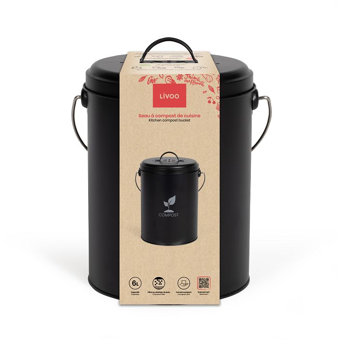  Seau à compost de cuisine 6 L - Noir