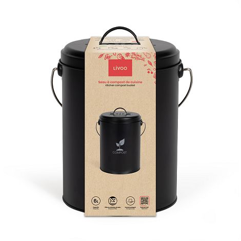  Seau à compost de cuisine 6 L - Noir